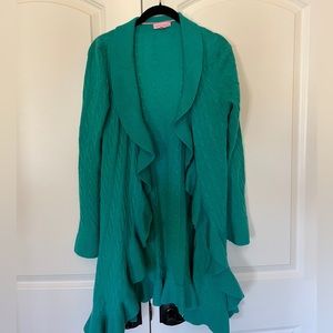 Lilly Pulitzer Green Cashmere Ruffle Cableknit Sweater